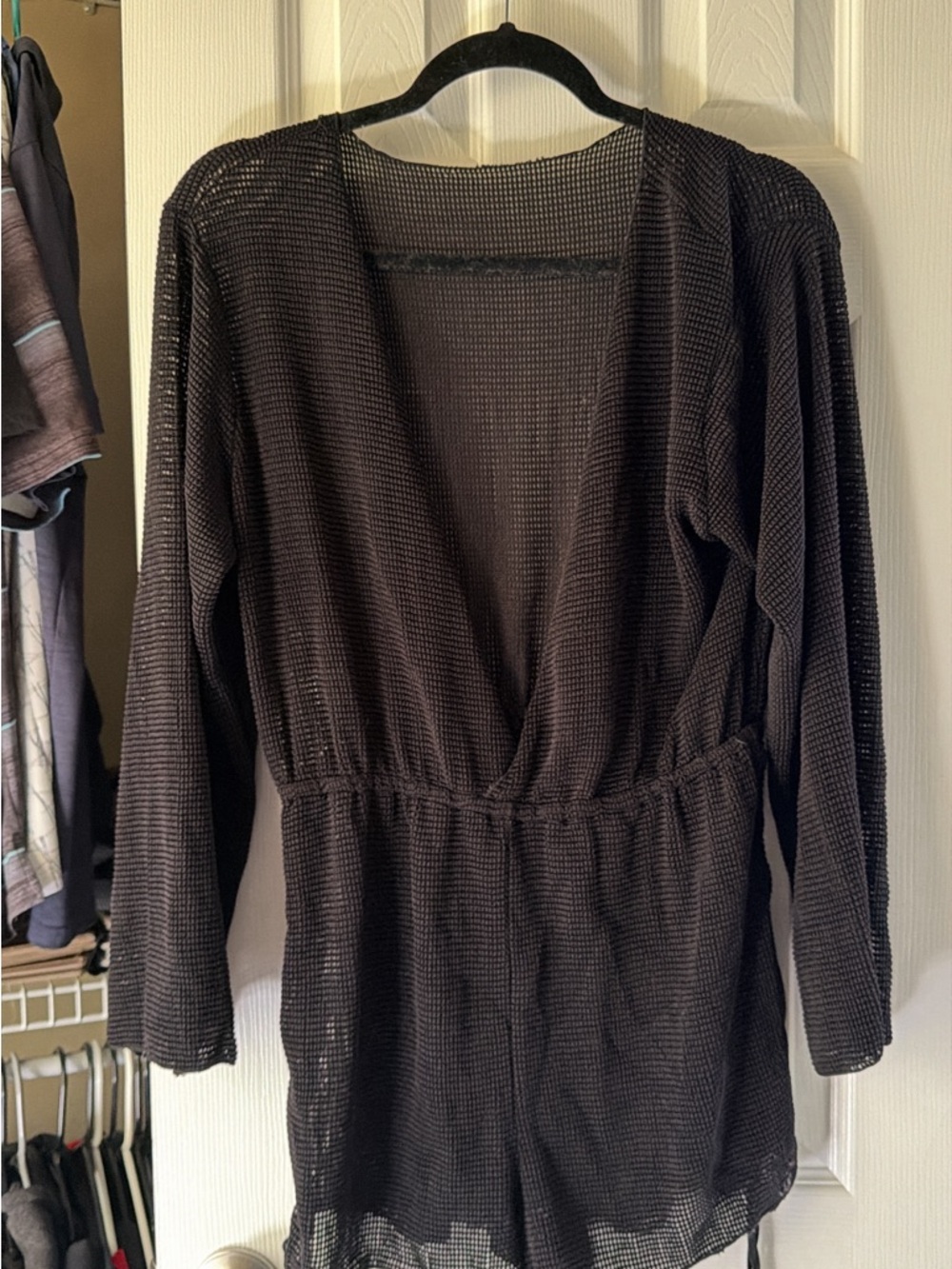 Black Sheer Mesh Swim Coverup with Elastic Waist